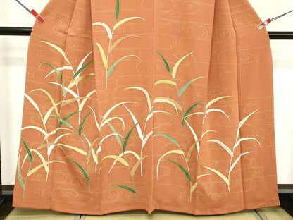 平和屋着物■訪問着 刺繍 流水草葉文 金彩 鬼しぼ縮緬 正絹 逸品 DABE7972cd