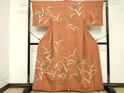 平和屋着物■訪問着 刺繍 流水草葉文 金彩 鬼しぼ縮緬 正絹 逸品 DABE7972cd