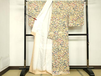 平和屋着物■訪問着 型染め 風景花文 正絹 逸品 DABE7967cd
