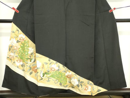 平和屋着物■豪華黒留袖 駒刺繍 枝花文 孔雀 金彩 正絹 逸品 DABF4008cd