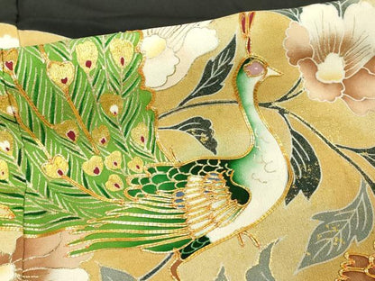 平和屋着物■豪華黒留袖 駒刺繍 枝花文 孔雀 金彩 正絹 逸品 DABF4008cd