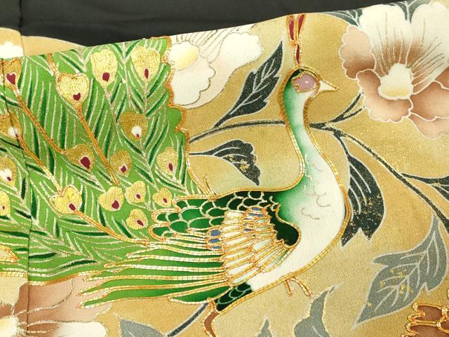 平和屋着物■豪華黒留袖 駒刺繍 枝花文 孔雀 金彩 正絹 逸品 DABF4008cd