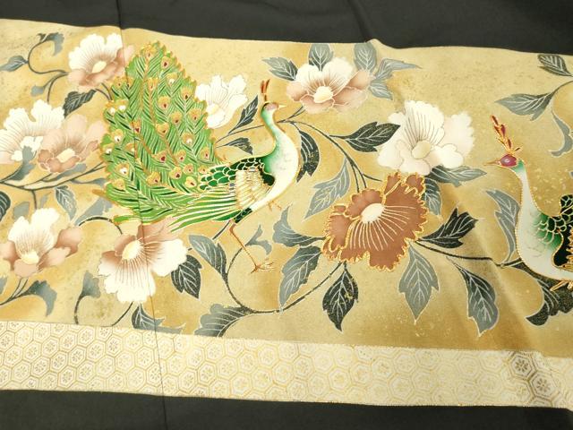 平和屋着物■豪華黒留袖 駒刺繍 枝花文 孔雀 金彩 正絹 逸品 DABF4008cd