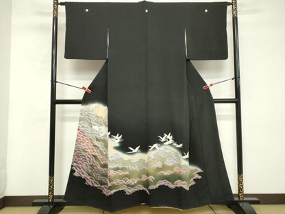 平和屋着物■豪華黒留袖 群鶴 暈し染め 金彩 正絹 逸品 DABF4009cd