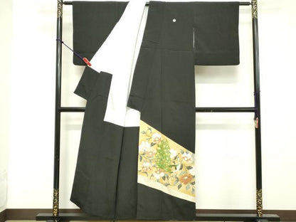 平和屋着物■豪華黒留袖 駒刺繍 枝花文 孔雀 金彩 正絹 逸品 DABF4008cd