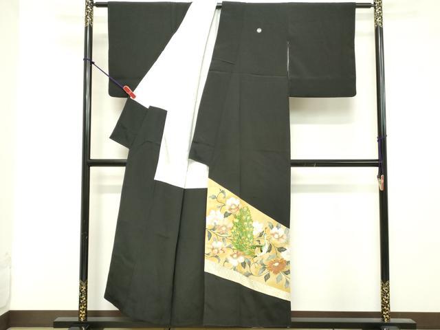 平和屋着物■豪華黒留袖 駒刺繍 枝花文 孔雀 金彩 正絹 逸品 DABF4008cd