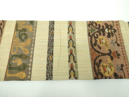平和屋着物●九寸名古屋帯　横段更紗花文　金糸　正絹　逸品　DABE5586ps