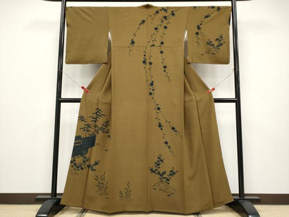 平和屋本店●極上　人間国宝　五代　田畑喜八　訪問着　松竹梅花文　芝翫茶色　逸品　CYAA5027s6