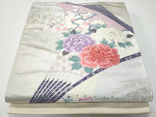 平和屋着物◎西陣　とみや織物謹製　とみや帯　六通柄袋帯　唐織　麗花中啓文　銀糸　証紙付き　正絹　逸品　未使用　CABF7178fb
