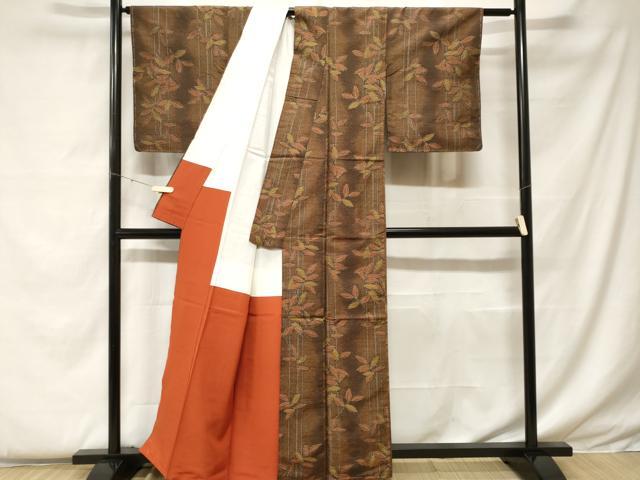 平和屋着物■上質な紬 枝葉文 正絹 逸品 未使用 CABF4363ev