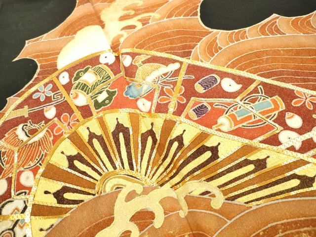 平和屋着物■豪華黒留袖　駒刺繍　宝尽くし片輪車文　金彩　正絹　逸品　DABF4577qa