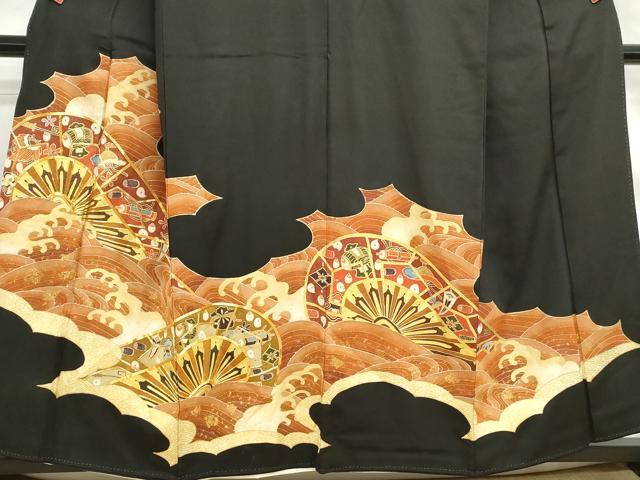 平和屋着物■豪華黒留袖　駒刺繍　宝尽くし片輪車文　金彩　正絹　逸品　DABF4577qa
