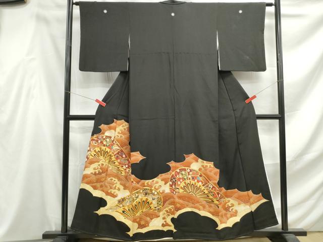 平和屋着物■豪華黒留袖　駒刺繍　宝尽くし片輪車文　金彩　正絹　逸品　DABF4577qa