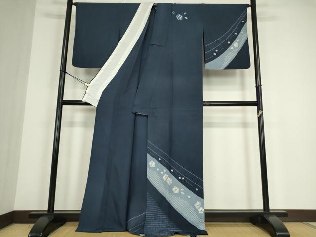 平和屋着物▽訪問着　単衣　紬地　絞り　流水花文　正絹　逸品　DABE4533az
