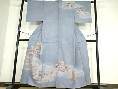 平和屋着物▽訪問着　単衣　総絞り　エ霞花文　金彩　正絹　逸品　DABE4530az