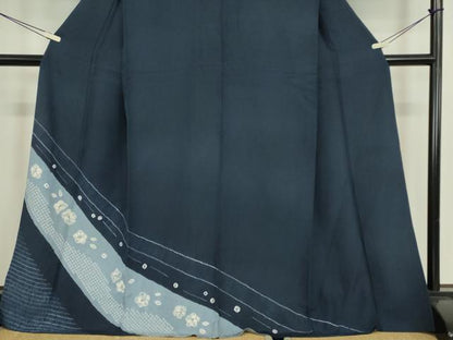平和屋着物▽訪問着　単衣　紬地　絞り　流水花文　正絹　逸品　DABE4533az