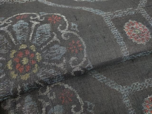 平和屋着物▽結城ちぢみ　単衣　正倉院亀甲花文　正絹　逸品　DABE4517az