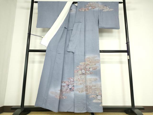 平和屋着物▽訪問着　単衣　総絞り　エ霞花文　金彩　正絹　逸品　DABE4530az