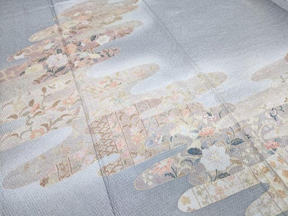 平和屋着物▽訪問着　単衣　総絞り　エ霞花文　金彩　正絹　逸品　DABE4530az