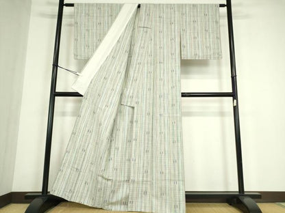 平和屋着物▽上質な紬　単衣　絣文　正絹　逸品　DABE4523az