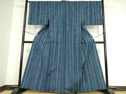 平和屋着物▽上質な紬　単衣　縞　正絹　逸品　DABE4525az