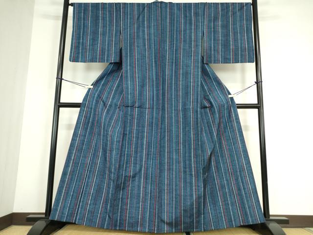 平和屋着物▽上質な紬　単衣　縞　正絹　逸品　DABE4525az