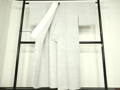 平和屋着物▽上質な色無地　単衣　菱花地紋　藍白色　正絹　逸品　DABE4549az