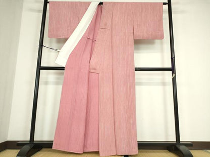 平和屋着物▽上質な小紋　単衣　縞　正絹　逸品　DABE4555az