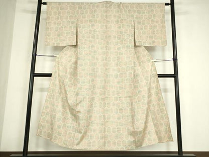 平和屋着物▽上質な紬　単衣　亀甲柄　正絹　逸品　DABE4546az