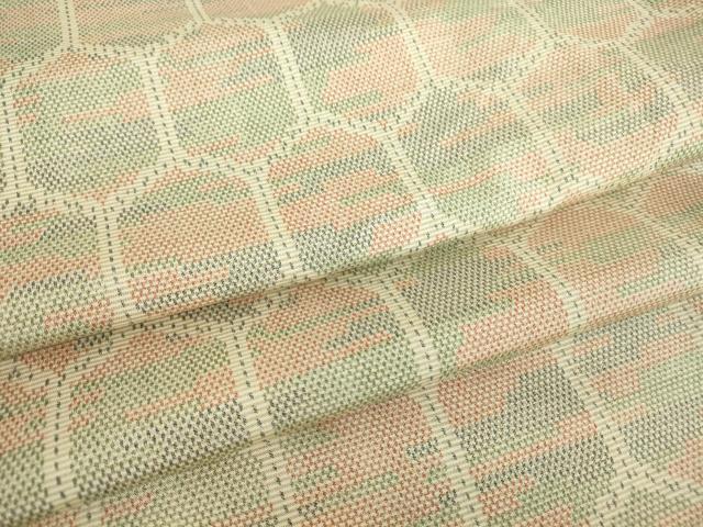 平和屋着物▽上質な紬　単衣　亀甲柄　正絹　逸品　DABE4546az