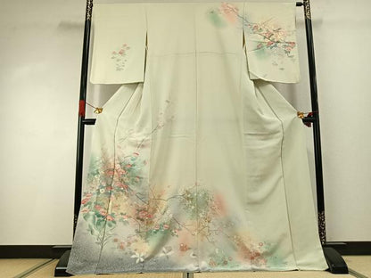平和屋着物●訪問着　友禅　花鳥文　暈し染め　金銀彩　ロング丈　正絹　逸品　AABI1539fy