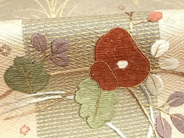 平和屋着物●訪問着　刺繍　草花文　暈し染め　金糸　金彩　正絹　逸品　AABI1545fy