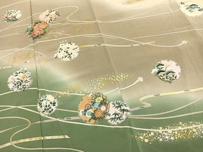 平和屋着物●訪問着　友禅　駒刺繍　雪輪花文　暈し染め　金銀彩　正絹　逸品　AABI1534fy