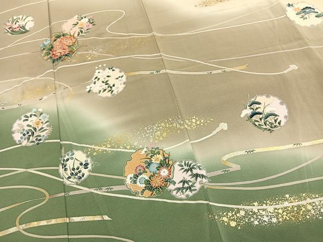 平和屋着物●訪問着　友禅　駒刺繍　雪輪花文　暈し染め　金銀彩　正絹　逸品　AABI1534fy