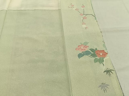 平和屋着物●訪問着　友禅　花鳥文　暈し染め　金銀彩　ロング丈　正絹　逸品　AABI1539fy