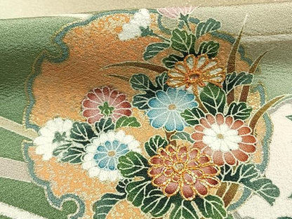 平和屋着物●訪問着　友禅　駒刺繍　雪輪花文　暈し染め　金銀彩　正絹　逸品　AABI1534fy