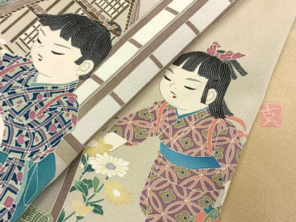平和屋着物●訪問着　友禅　作家物　人物文　暈し染め　正絹　逸品　AABI1548fy