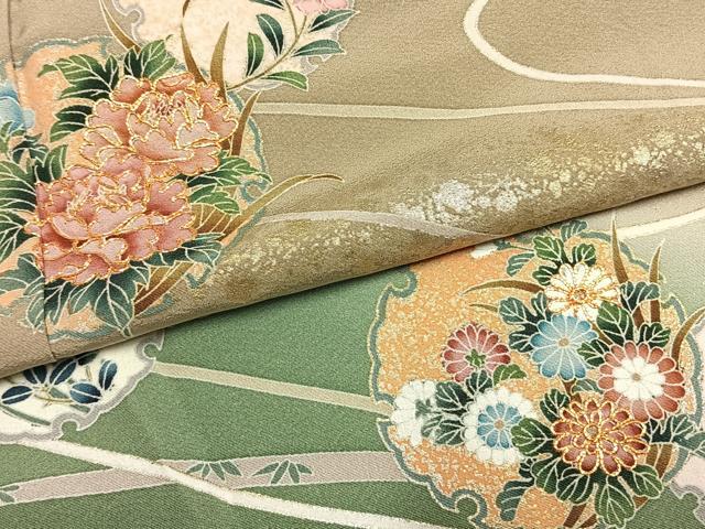 平和屋着物●訪問着　友禅　駒刺繍　雪輪花文　暈し染め　金銀彩　正絹　逸品　AABI1534fy