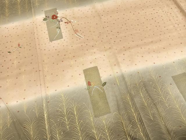平和屋着物●訪問着　刺繍　草花文　暈し染め　金糸　金彩　正絹　逸品　AABI1545fy