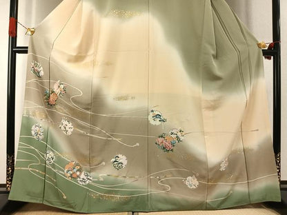 平和屋着物●訪問着　友禅　駒刺繍　雪輪花文　暈し染め　金銀彩　正絹　逸品　AABI1534fy