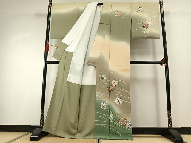 平和屋着物●訪問着　友禅　駒刺繍　雪輪花文　暈し染め　金銀彩　正絹　逸品　AABI1534fy