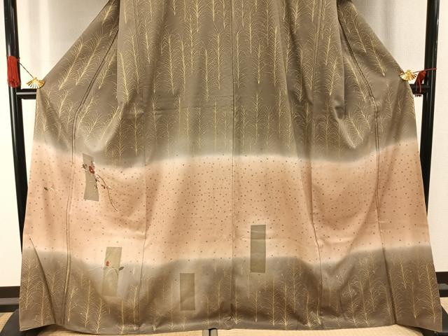 平和屋着物●訪問着　刺繍　草花文　暈し染め　金糸　金彩　正絹　逸品　AABI1545fy