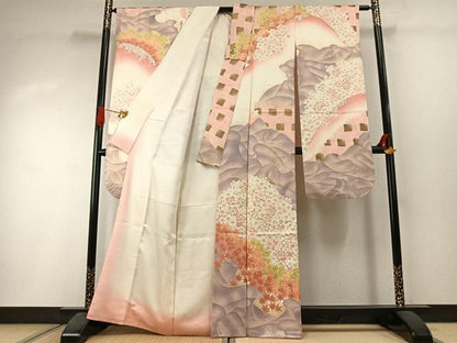 平和屋着物●豪華振袖　駒刺繍　流水花文　金彩　正絹　逸品　AABI1542fy