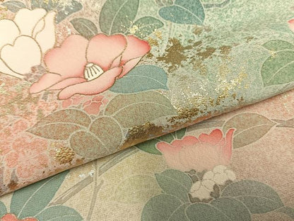 平和屋着物●訪問着　友禅　花鳥文　暈し染め　金銀彩　ロング丈　正絹　逸品　AABI1539fy