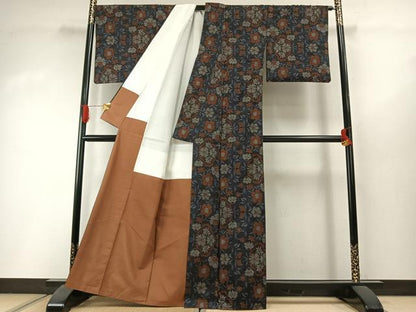 平和屋着物●本場大島紬　一元7マルキ　草花文　正絹　逸品　AABI1554fy
