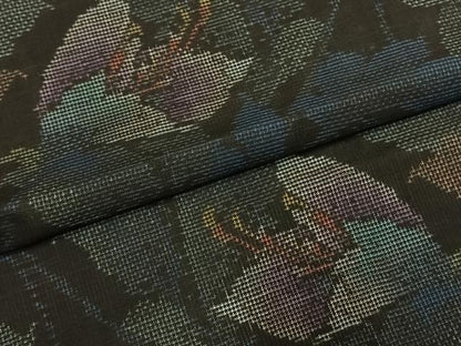 平和屋着物●本場大島紬　カタス7マルキ　草花文　黒地　正絹　逸品　AABI1568fy