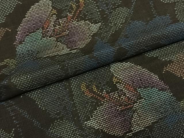 平和屋着物●本場大島紬　カタス7マルキ　草花文　黒地　正絹　逸品　AABI1568fy