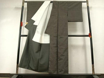 平和屋着物●上質な紬　格子　正絹　逸品　AABI1553fy