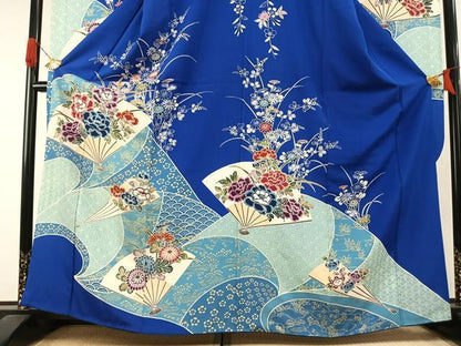 平和屋着物●豪華振袖　扇面花文　正絹　逸品　AABI1560fy