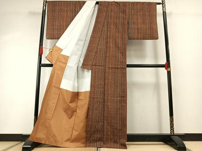 平和屋着物●上質な紬　縞　正絹　逸品　AABI1565fy